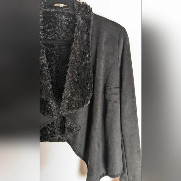 Black suede shearling cropped jacket, vintage style, Pico 1988 size S - Picture 15 of 16